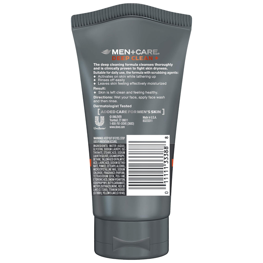 Dove Men+Care squeezed in hand demonstrating lather and easy application benefit