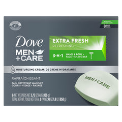 Dove Men+Care front packaging showing bar and branding for clear product identification and trust