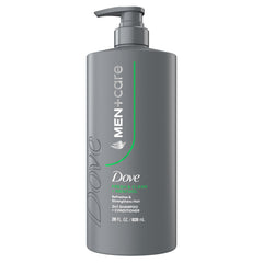 DOVE MEN + CARE front bottle view showing clean packaging and product benefit
