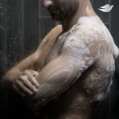 DOVE MEN + CARE hanging in shower loop displays quick drying to reduce mildew