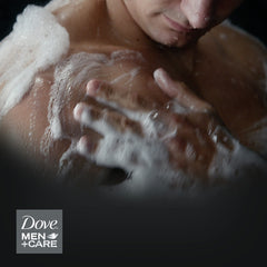 DOVE MEN + CARE bar on shower shelf lifestyle shot showing everyday routine benefit