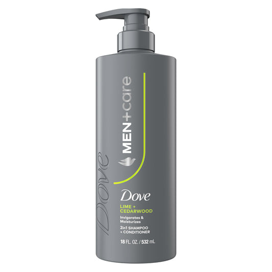 Dove Men+Care front packaging showing lime and cedar freshness for fast grooming