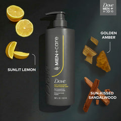 DOVE MEN+CARE pouring into hand and lathering to demonstrate one-step use