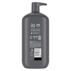 Dove Men+Care close-up of pump and label highlighting recycled bottle