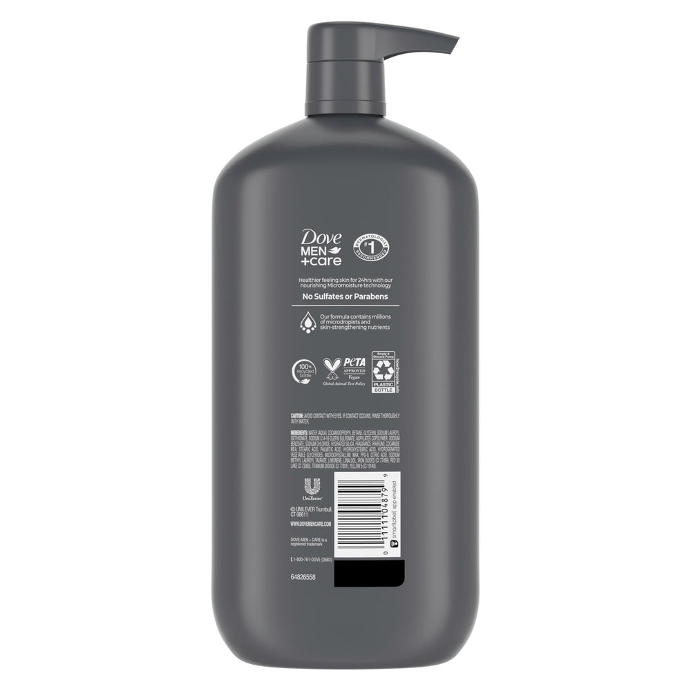 Dove Men+Care pump nozzle close-up demonstrating easy dispensing and control