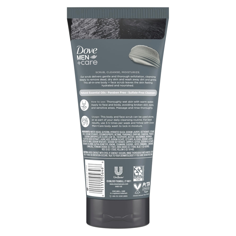DOVE MEN + CARE close-up scrub texture with charcoal beads for deep cleanse