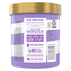 Dove open jar texture of sugar scrub showing creamy grains and gentle exfoliation