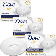 Dove front packaging showing three moisturizing beauty bars and product clarity