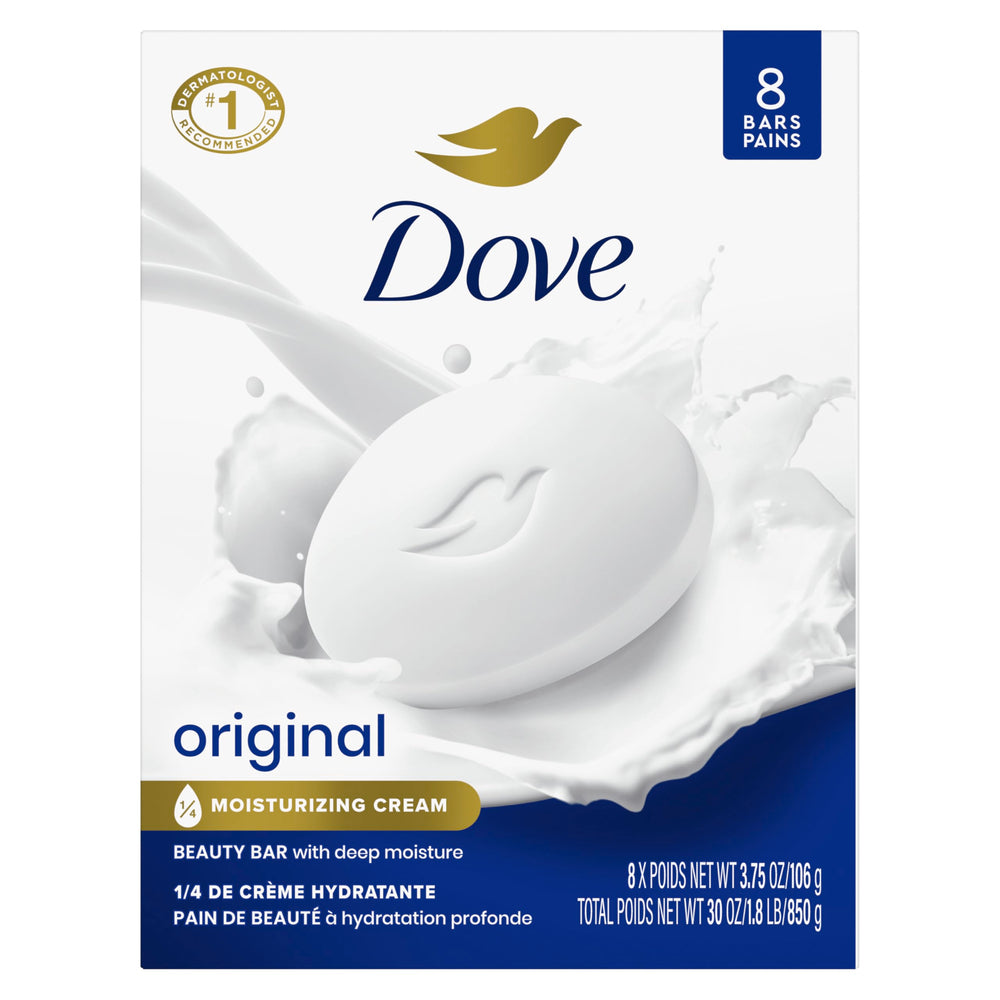 Dove original beauty bar front packaging showing moisturizing benefit