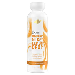 Dove bottle front packaging showing turmeric and lemon for moisturizing benefits