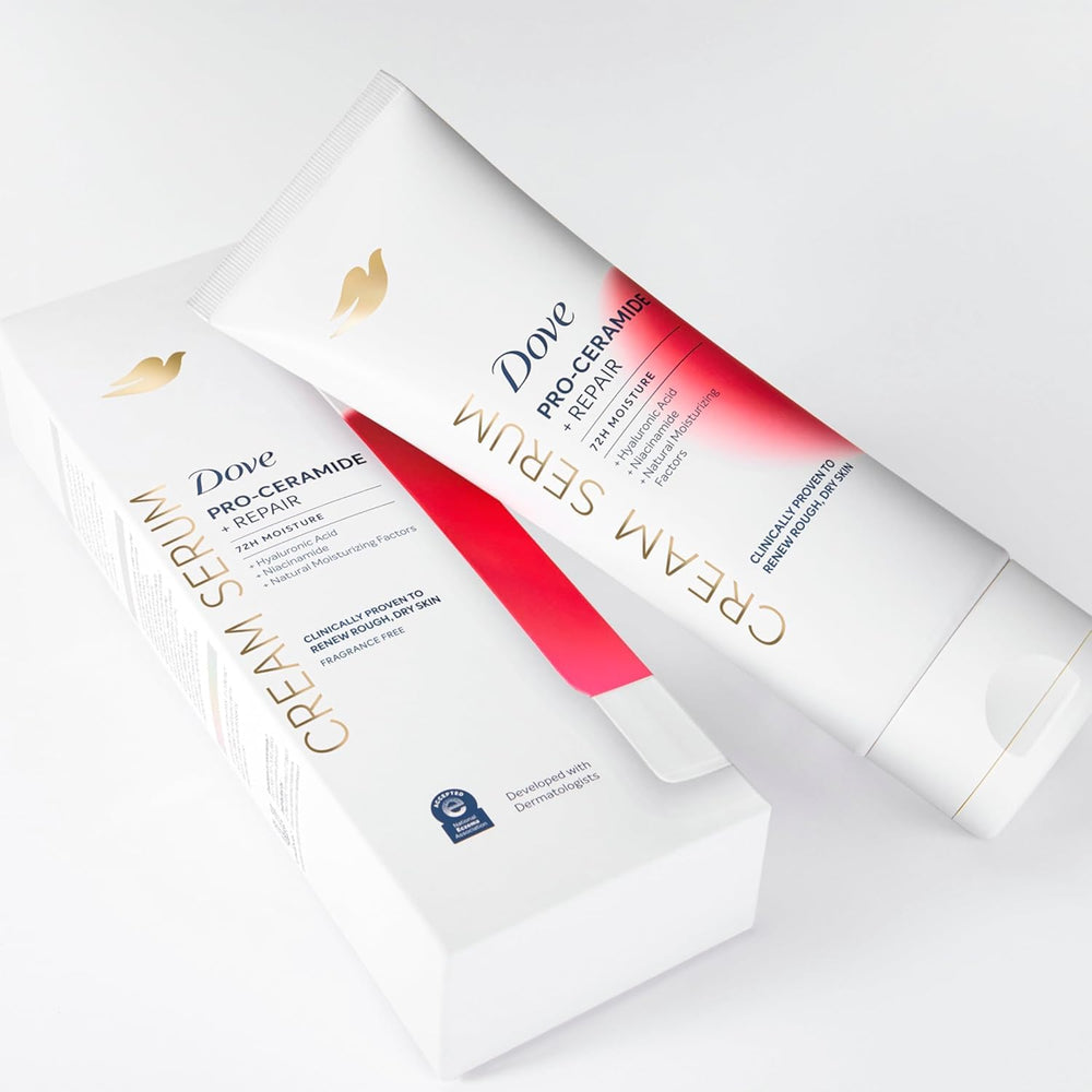 Dove cream serum texture spread on skin showing lightweight finish