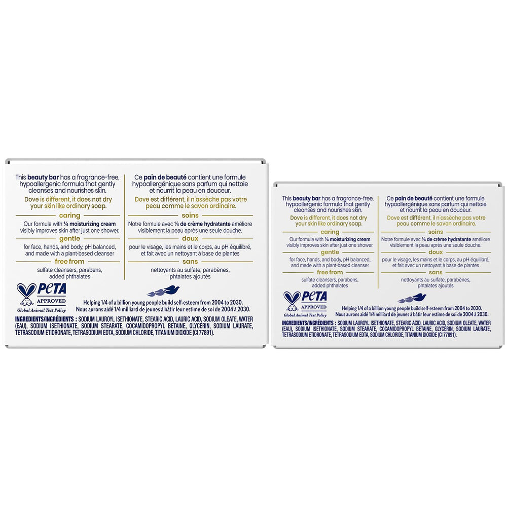 Dove side view of stacked bars highlighting gentle, compact packaging
