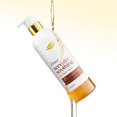 Macro shot of Dove Serum+ oil droplet texture, illustrating glycerin blend and lightweight nourishment