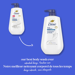 Dove three-pack staged bathroom display promoting convenience and family use