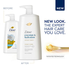 Dove conditioner pump close-up demonstrating easy dispensing