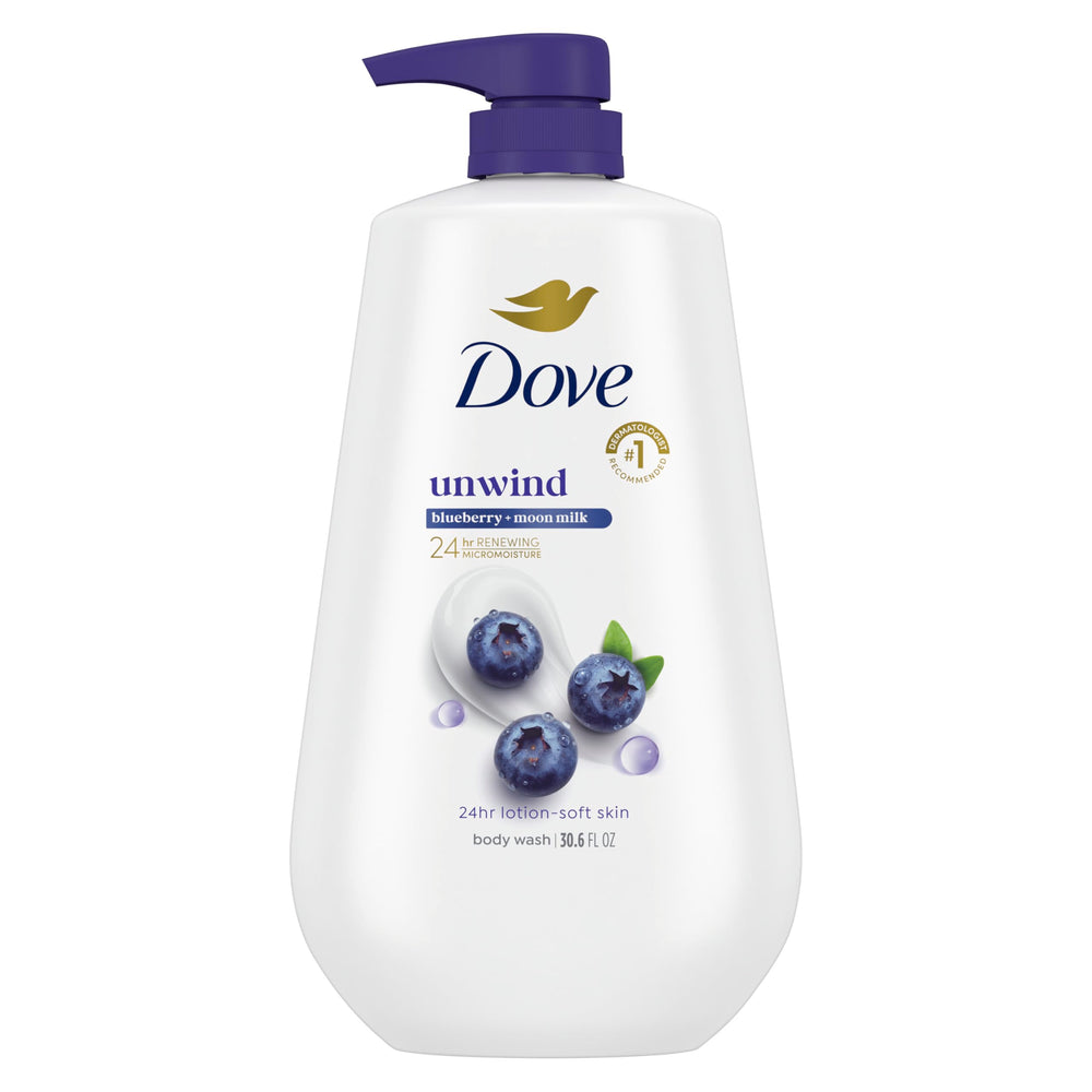 Dove bottle front view showing label and moisturizing benefit