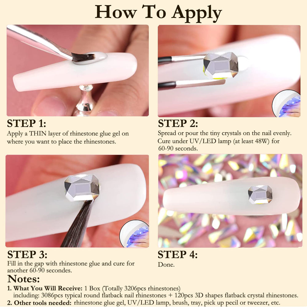 dowarm rhinestones applied on nail tips showing precision placement and durable glossy finish