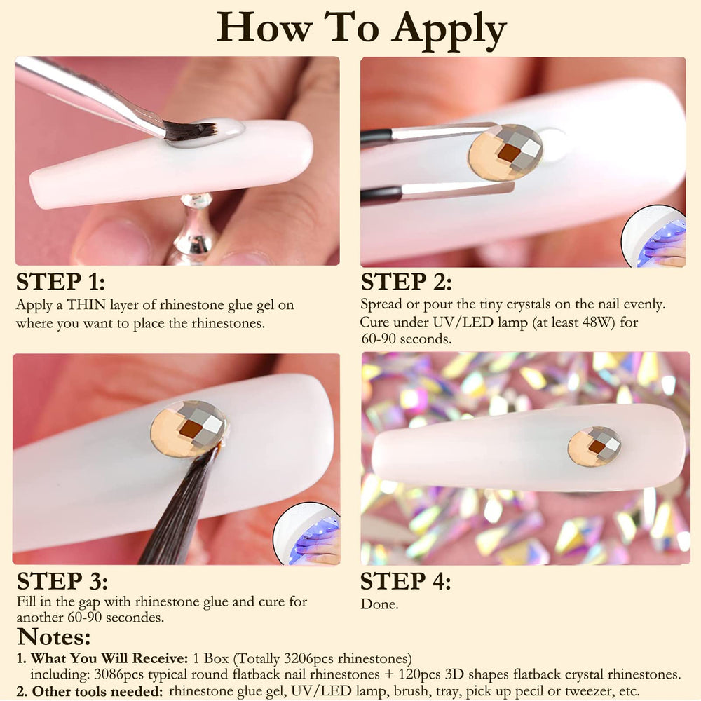 Dowarm in-use manicure image with rhinestones applied for durable, eye-catching nail accents