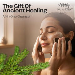 Dr.Ancient lather in hand demonstrating gentle cleansing benefit