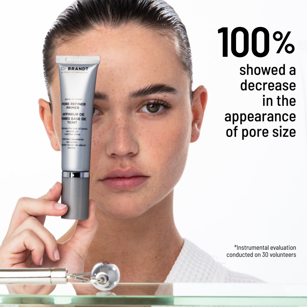 Dr. Brandt primer applied with fingers illustrating easy blending and immediate blur