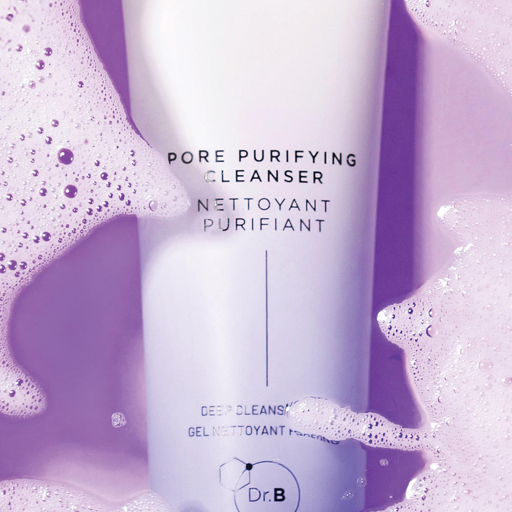 Dr. Brandt bottle beside bathroom mirror showing daily routine convenience