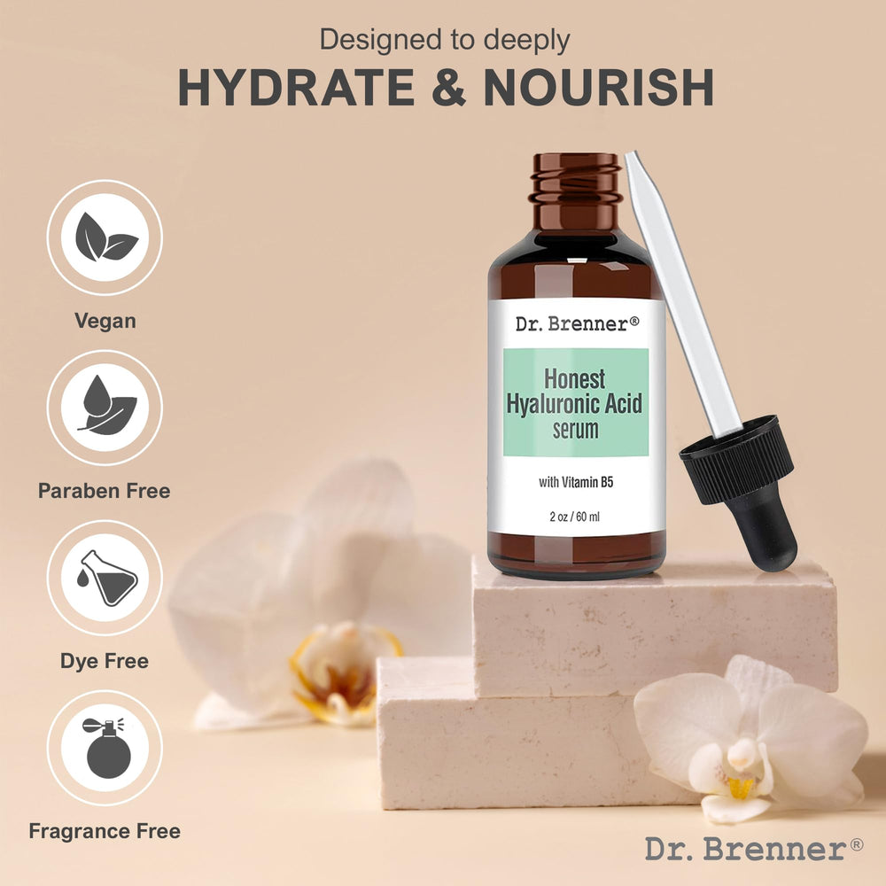 Dr. Brenner label and ingredient list focusing on HA and vitamin B5 benefits