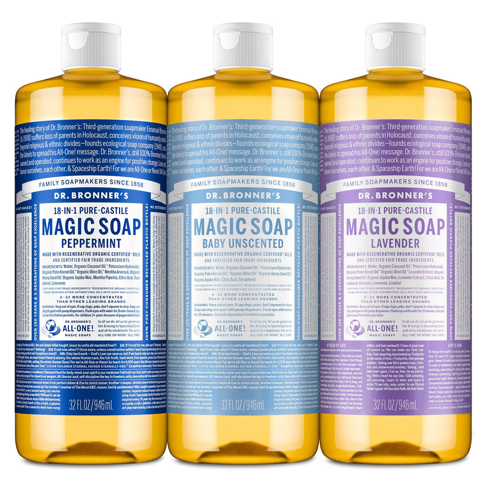 Dr. Bronner's three-pack front view showing variety and value