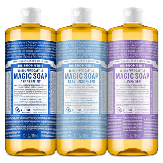 Dr. Bronner's three-pack front view showing variety and value