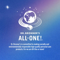 Dr. Bronner's almond bottle beside common objects showing 16 oz scale
