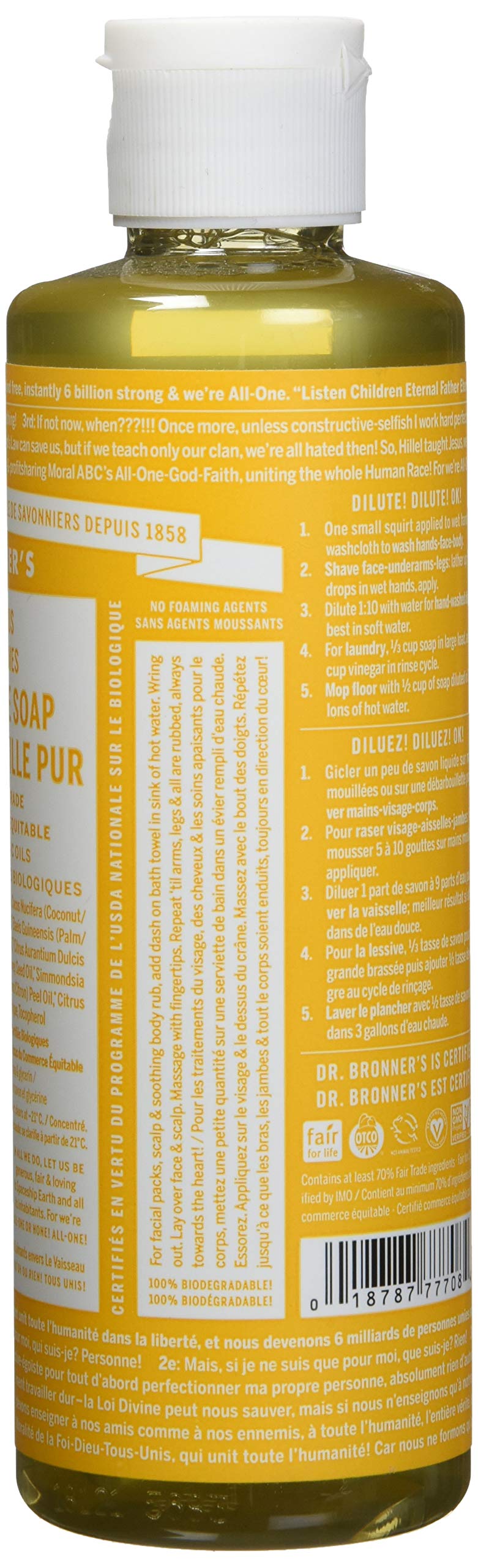 Dr. Bronner's Citrus Orange soap lather close-up highlighting creamy texture and effective cleansing