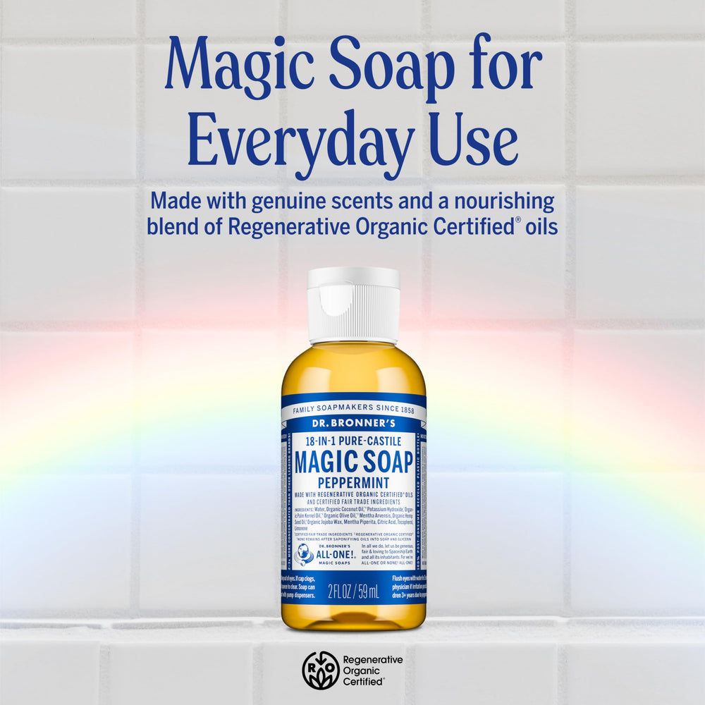 dr bronner's close-up of liquid pour demonstrating rich lather and easy dilution