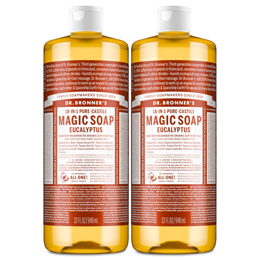 Dr. Bronner's eucalyptus front packaging showing product and size benefits