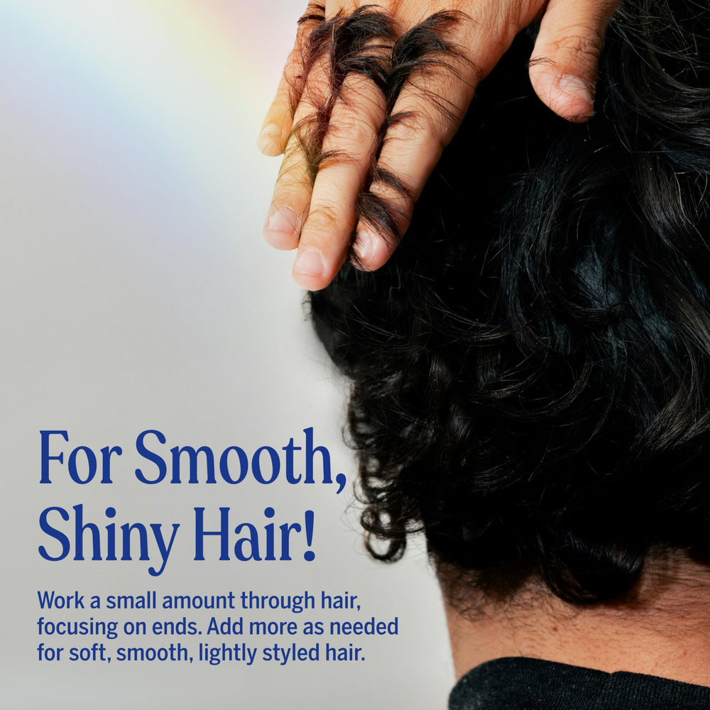 Dr. Bronner's before and after frizz control results for shinier hair
