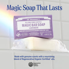 Dr. Bronner's close-up texture of lavender bar highlighting creamy lather