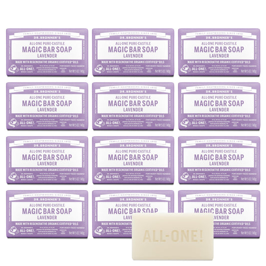Dr. Bronner's lavender bar front packaging showing product identity and benefits
