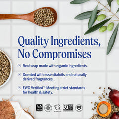 Dr. Bronner's hand lathering the soap showing gentle cleansing action