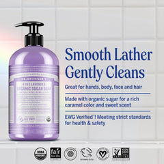Dr. Bronner's label close-up highlighting organic and fair-trade ingredient benefits