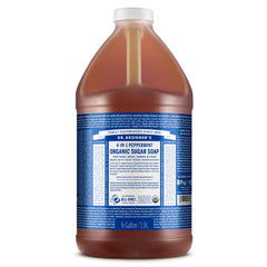 Dr. Bronner's peppermint sugar soap front label showing product benefits