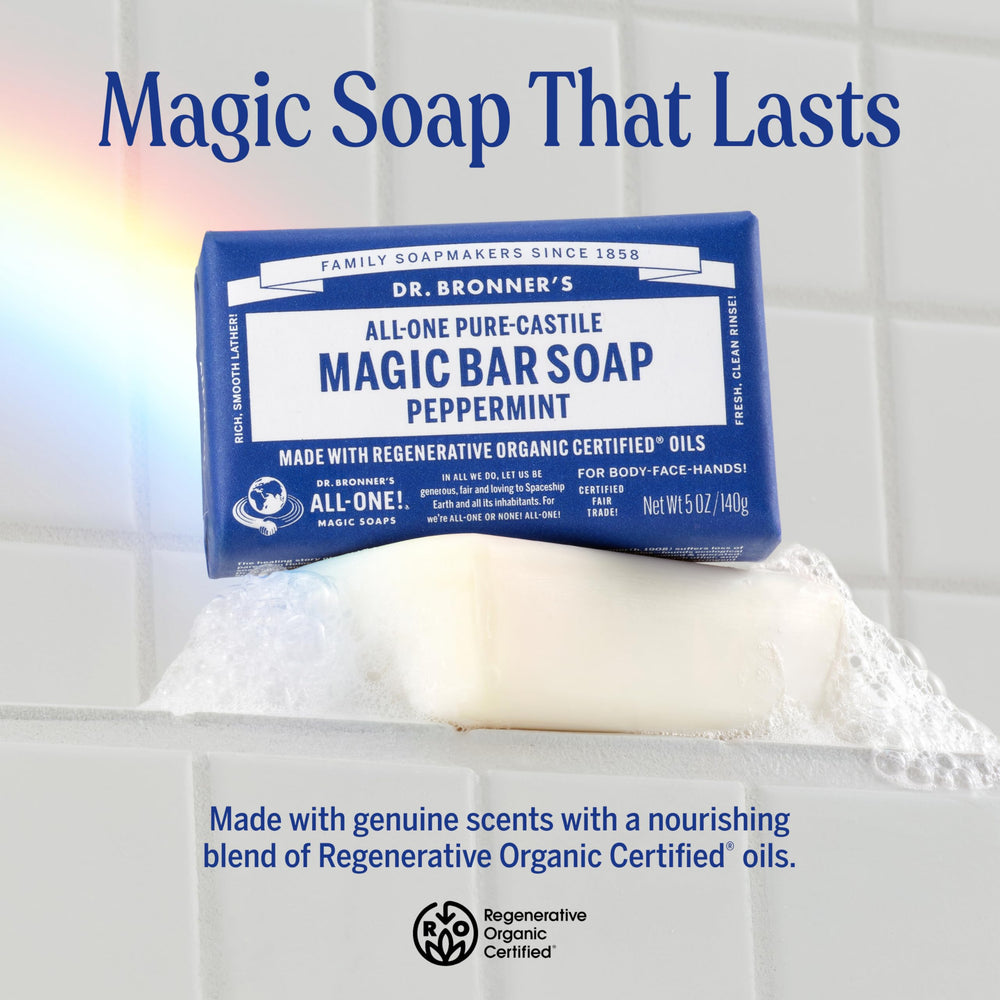 Dr. Bronner's bar side view revealing exact bar thickness and easy grip benefit