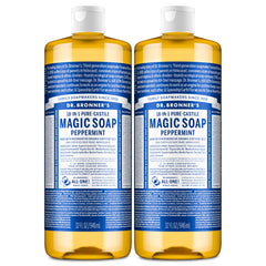 Dr. Bronner's peppermint bottle front showing clean organic branding and clarity benefit