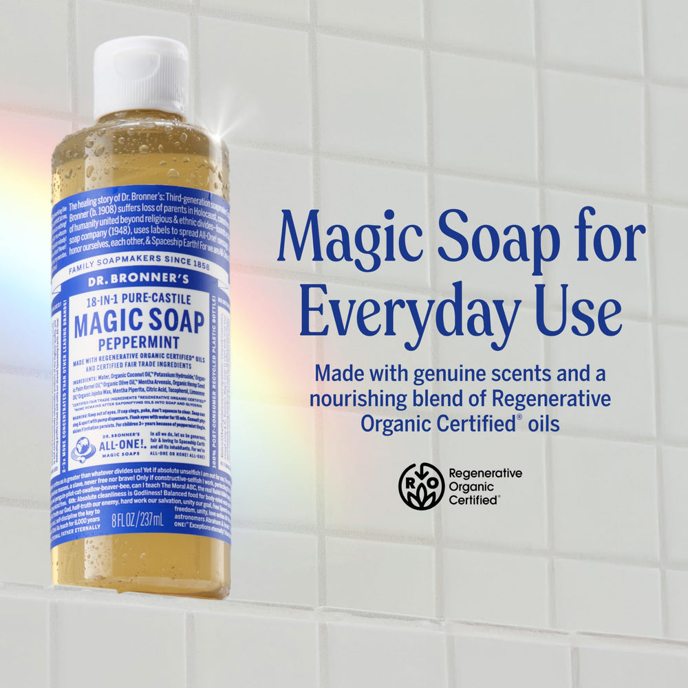 Dr. Bronner's pouring liquid showing smooth texture and concentrated formula