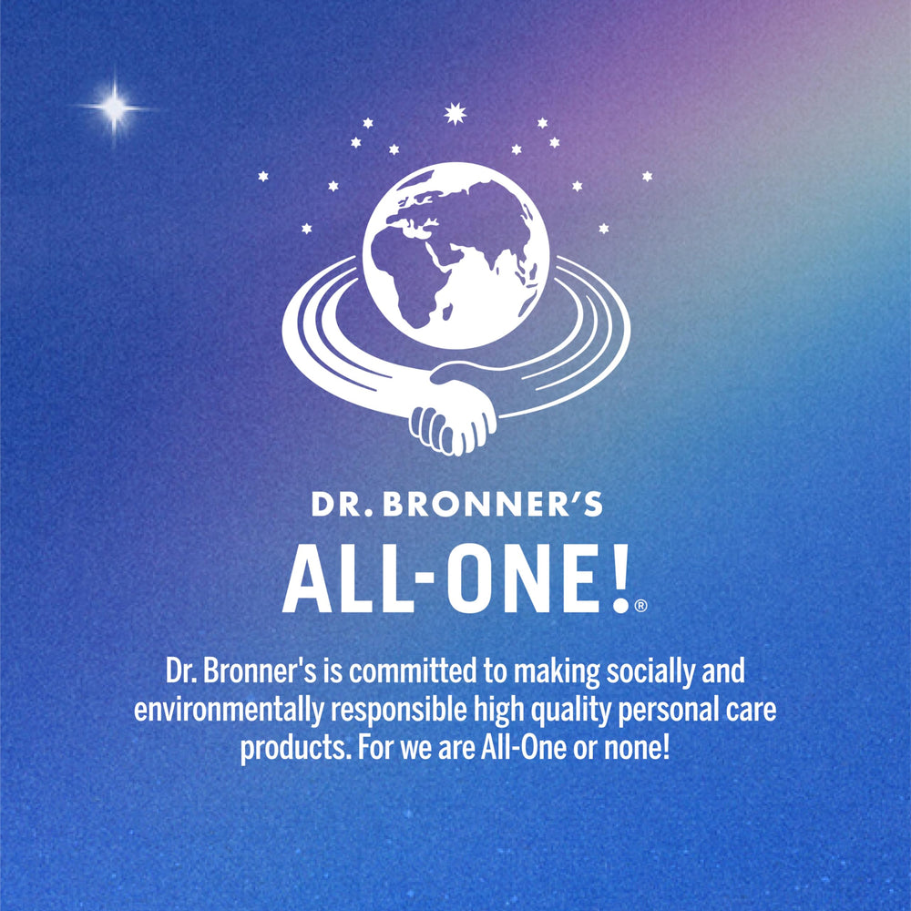 Dr. Bronner's back label showing recycled plastic and ethical sourcing info