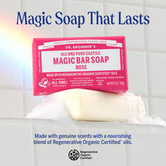 Dr. Bronner's Rose bar unwrapped texture demonstrating gentle plant-based oils