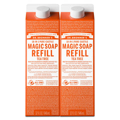 Dr. Bronner's tea tree front packaging shows eco-friendly refill benefits