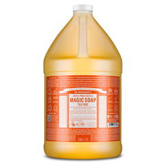 Dr. Bronner's tea tree one-gallon front label showing product and benefits