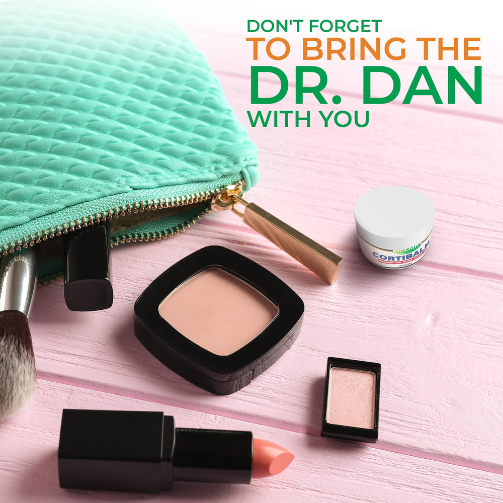 Dr. Dan's jar in travel kit indicating convenient on-the-go treatment