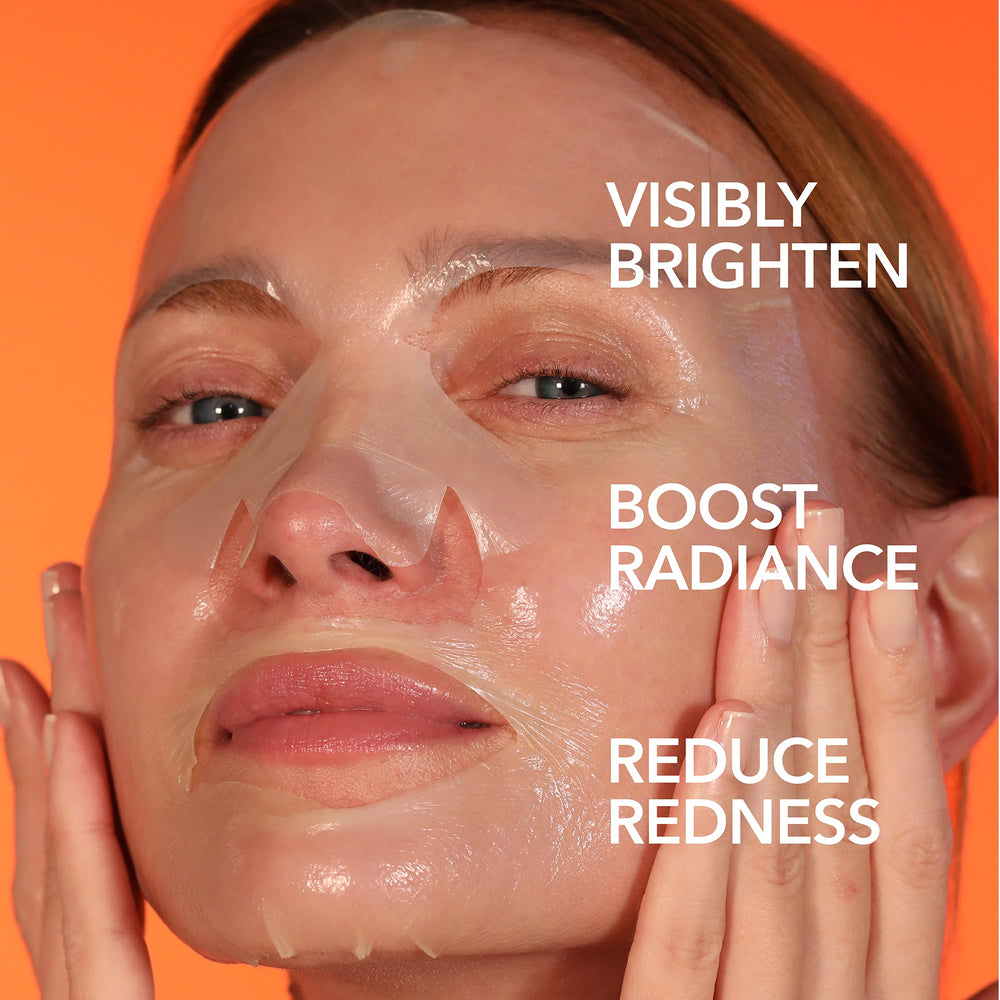 Dr Dennis Gross mask applied to face showing serum delivery benefit