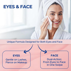 Dr. Fischer wipe being used to remove eye makeup, demonstrates quick cleansing