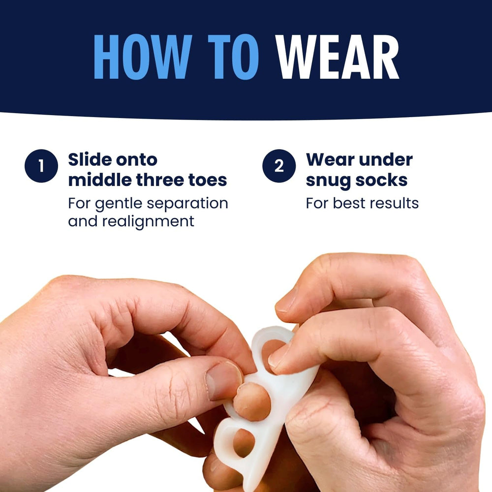 Dr. Frederick's product separating overlapping toes to demonstrate improved comfort