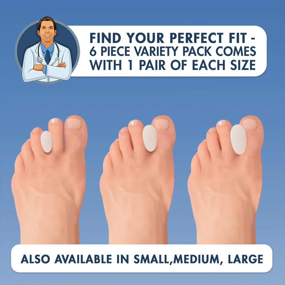 Dr. Frederick's gel spacer on toes providing gentle alignment support